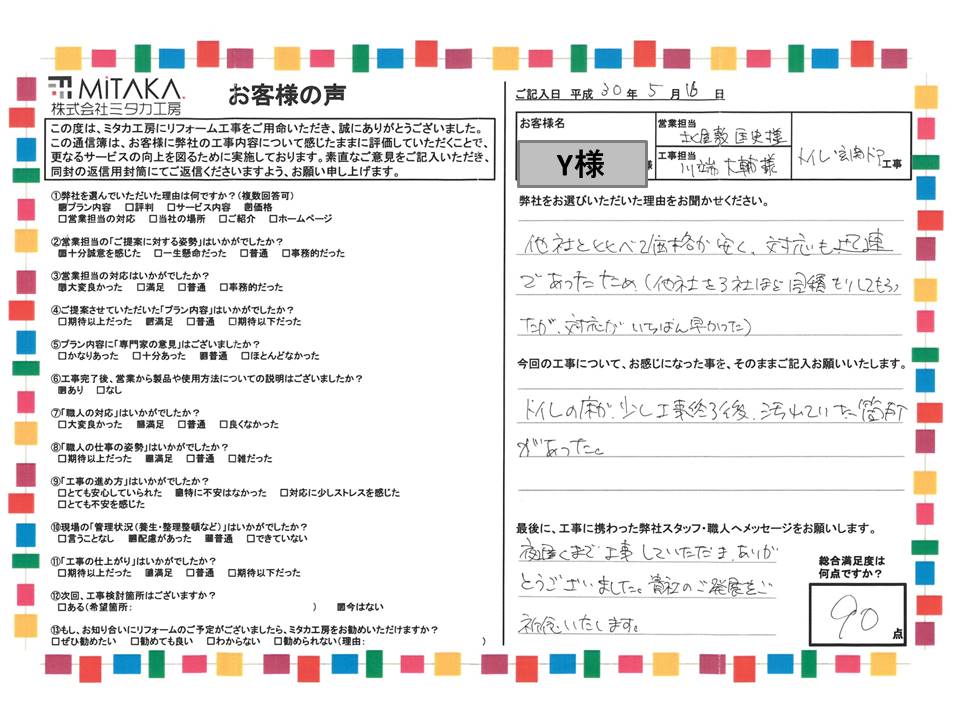 他社と比べて価格が安く、対応も迅速でした。