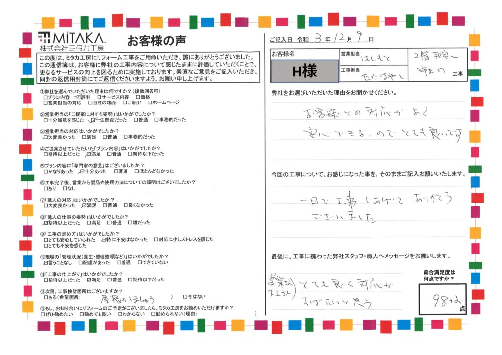 お客様との対応が良く安心できる