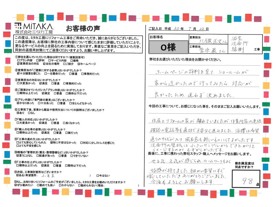 作業内容の連絡、確認の電話も適切で不安なく進みました。