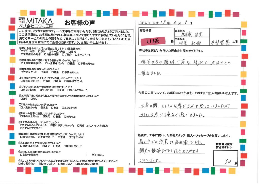 工事の間ストレスを感じるかと思いましたが、ストレスを感じることなく過ごせました。