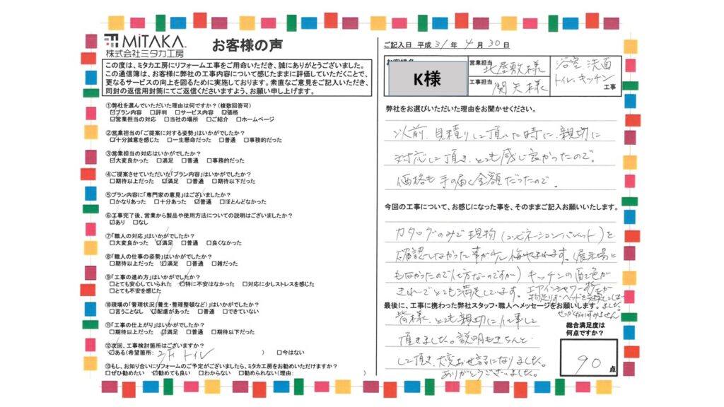 皆様、とても親切に仕事をして頂きました。