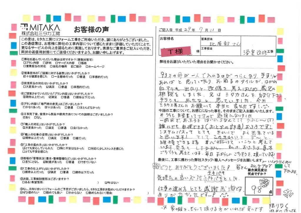 おふろは、ごちそうと考えています。毎日すばらしいごちそうを頂いております。