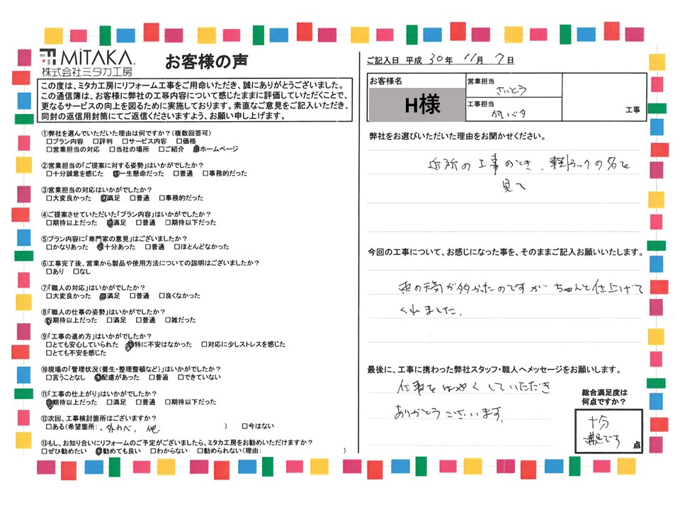 仕事をはやくしていただきありがとうございます。