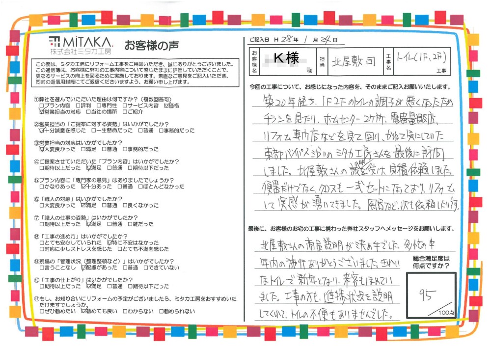 北屋敷さんの商品説明が決め手でした。