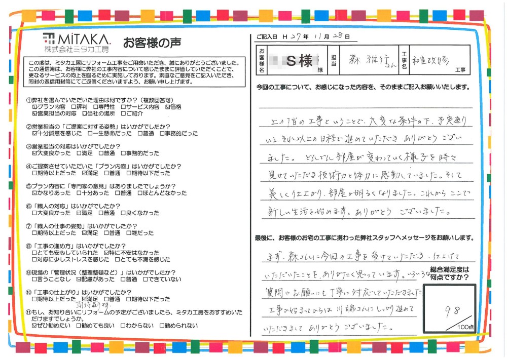 どんどん部屋が変わっていく様子を時々見せていただき技術力と体力に感動していました。