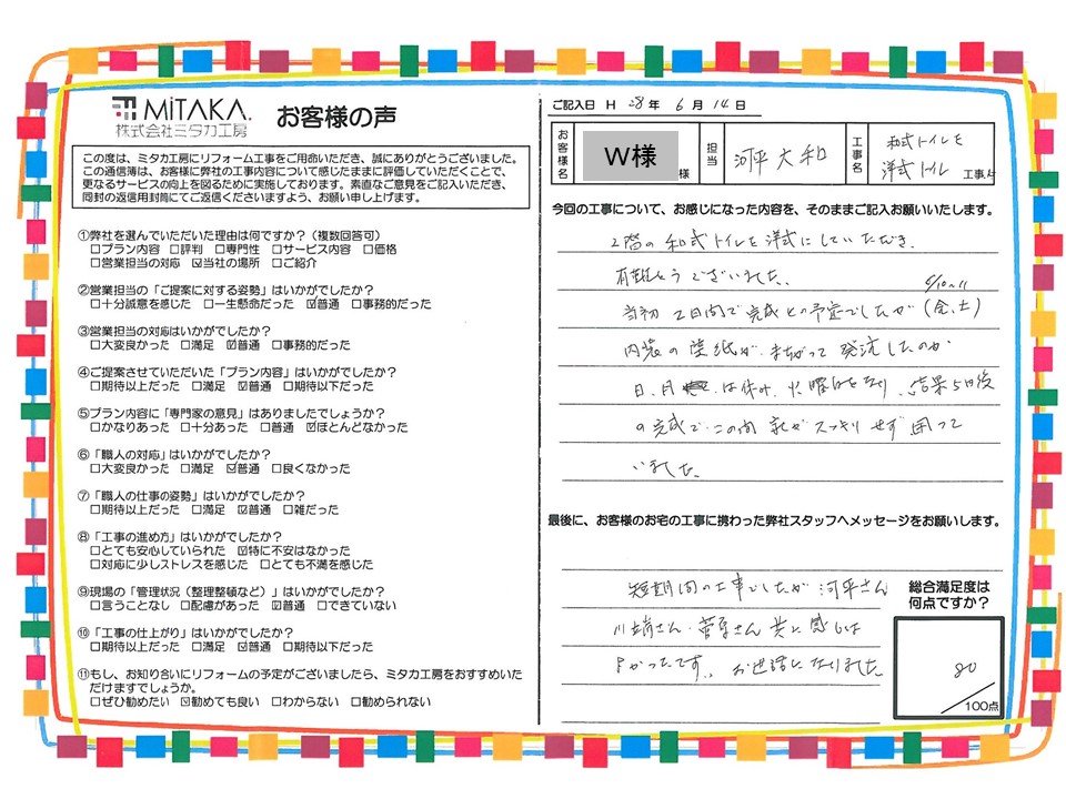 短期間の工事でしたが河平さん・川端さん・菅原さん共に感じはよかったです。