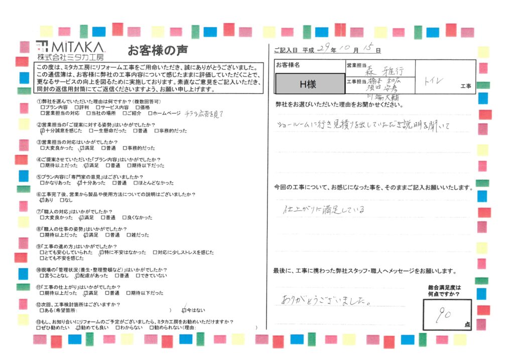 仕上がりに満足しています。